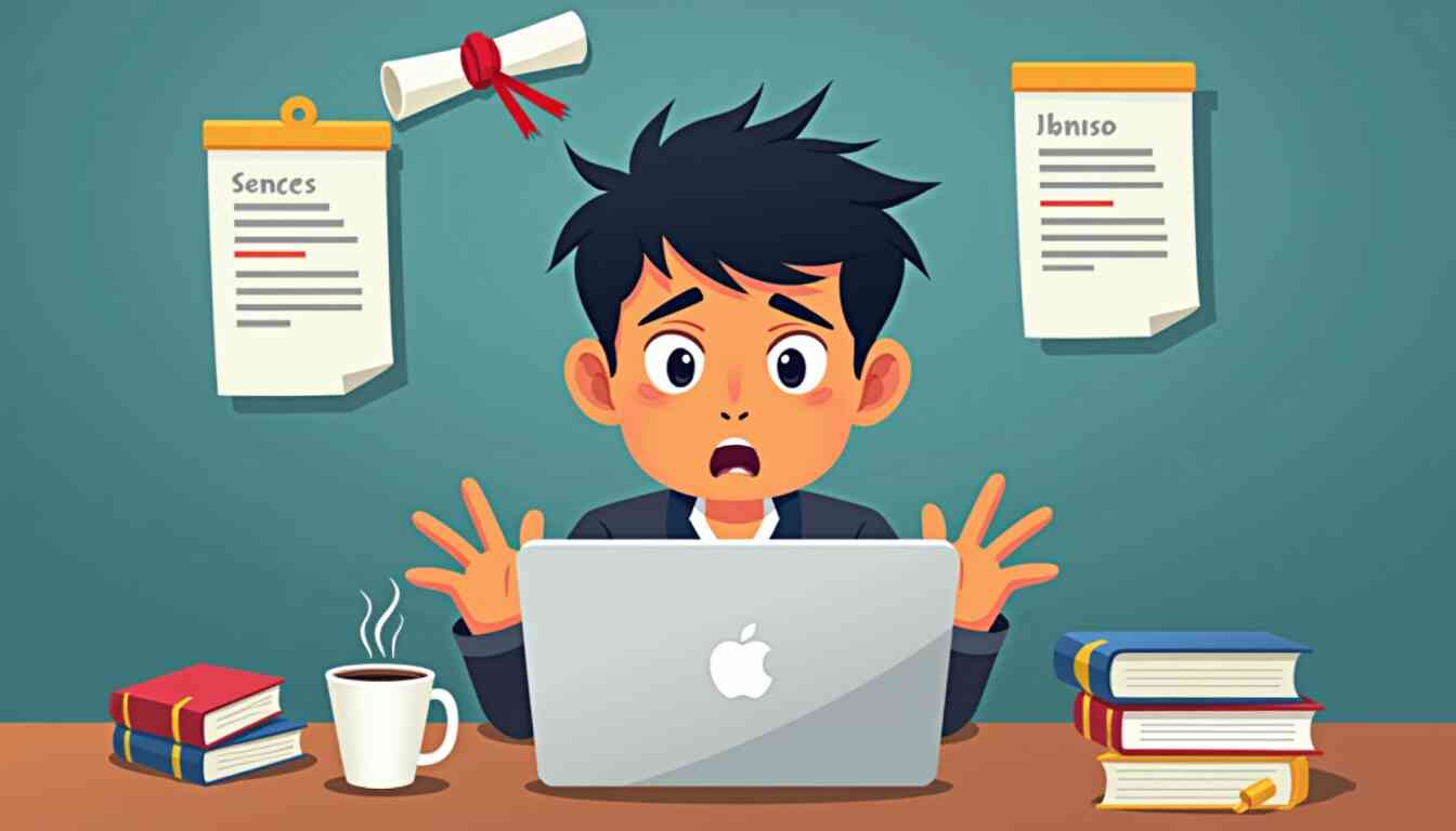 A young professional immersed in job preparation, with a laptop and books on his desk, symbolizing dedication and focus in finding a job