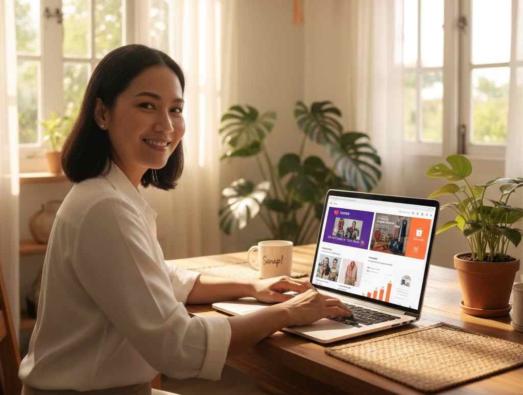 Filipino online seller managing Lazada, Shopee, and a personal e-commerce website on a laptop